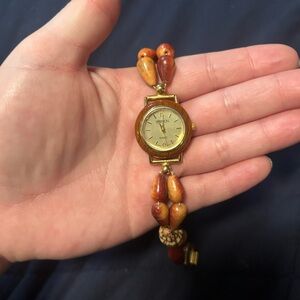 Gold and Brown Beaded Women's Watch